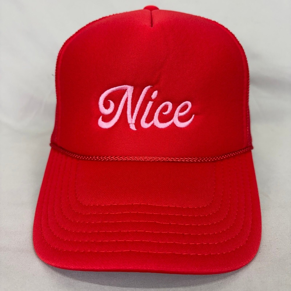 Otto Trucker Hat Nice Script Unisex OSFM Red Mesh Snapback Cap